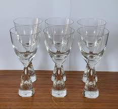 Set of Six Danish Modern "Princess" Glass Bubble Wine ...
