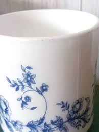 Vintage Arcopal France Mug: Blue Floral Milk Glass ...