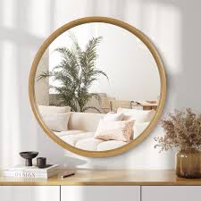 WallBeyond 28'' Natural Wood Round Mirror, Decorative Vanity ...