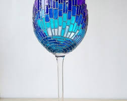 A Couple of Blue Mosaic Sun Rays Wine Glasses, Hand Painted Wine Glasses Gift - Etsy