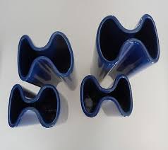 Dansk International Designs Set of 4 Vases Blue Ceramic ...