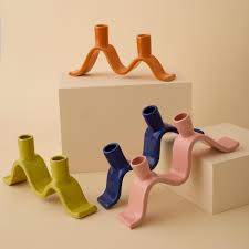 Pink, Wavy Ceramic Candelabra - Handmade Candle Holder for ...