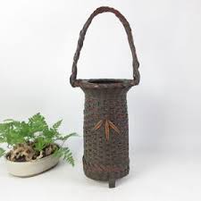 FINE! Japanese Antique Bamboo Woven Basket in Smoke Stained ...