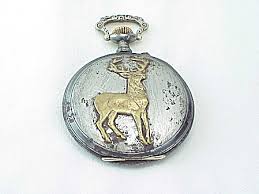 Antique Working Open Face Pocket Watch With Deer Stag On Case