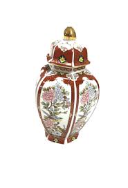 Vintage 60s Chinese Ginger Jar Chinoiserie Vase Ceramic Red Birds Small Painted | eBay