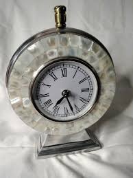 Mother pearl mosaic, brass, and aluminum desk standing Clock ...