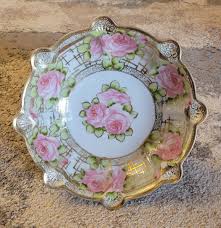 Antique Nippon Porcelain Bowl with Hand Painted Roses and ...
