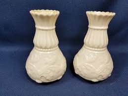 2 Belleek 5" Spill Vases Acanthus Leaf Fluted Lotus Scroll ...