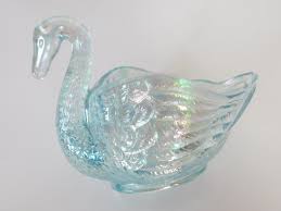 Vintage Glass Swan, Light Blue, Iridescent, Carnival Glass ...