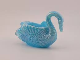 Boyd Glass Swan Open Salt Cellar Blue Iridescent Glass 1988-1993