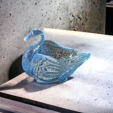 Vintage Fenton Blue Opalescent Glass Swan Candy/Trinket Dish ...
