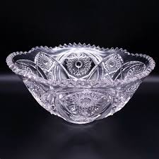 11" CAMBRIDGE Star / Diamond Design Pressed Glass Punch Bowl ...