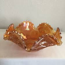 Vintage Carnival Glass Orange Iridescent Bowl Ruffled Edges 8 3/4" Diameter - Etsy India