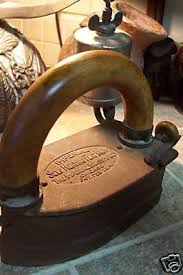 ANTIQUE IMPERIAL BRASS GAS SELF HEATING FLAT IRON WOOD | #39846949