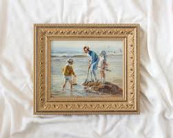 Vintage Coastal Wall Art, Framed Beach Scene With Children ...