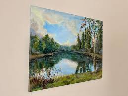 Forest Lake Acrylic Painting on Canvas, Hand Painted Wall Decor, Modern Canvas Wall Art, Lake Landscape Painting on Stretched Canvas - Etsy