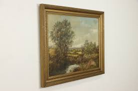 Country Lane & Stream Original Vintage 36" Oil Painting, Frank Falk