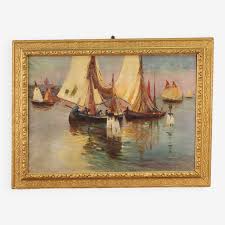 Signed painting and dated seascape with boats from the 20th ...