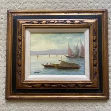 Mid-Century Vintage Original Oil Painting Coastal Art Boat ...