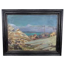Painting, Oil on Panel, "Mediterranean Coastal Town", France, Circa 1930 For Sale at 1stDibs