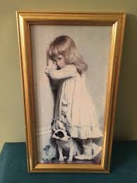 Vintage Framed Print "In Disgrace" Girl in corner with dog ...