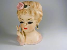 Blonde Lady Head Vase Inarco E-193 Pink Dress w/ Rose Pearl ...