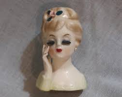 Small Vintage Inarco Lady Head Vase Lime Green Dress ...