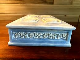 Large Vtg INCOLAY STONE Jewelry Trinket Box Blue Cameo Courting Couples 14 x 7 | eBay