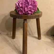 French Vintage 3 Leg Wood Stool, Handmade Half Moon Tripod ...
