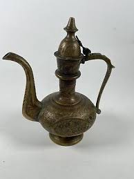 Vintage India Solid Brass Miniature Teapot 6” Etched Ornate hinged top M22026 | eBay