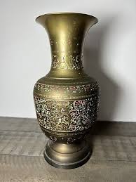 Vintage Brass etched and painted vase | eBay Australia