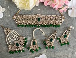 Indian Jewelry/ Polki Kundan Choker Set in Peach/baby Pink/green/ivory/pakistani Choker Set With Earrings, Tika and Passa/jhumar - Etsy