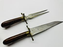 Vintage India Knife Carving Set Knife & Fork Hand Carved ...