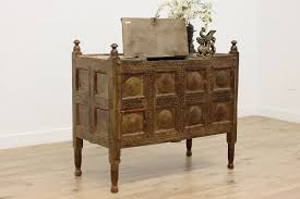 Middle Eastern Vintage Carved & Painted Dowry Chest Cabinet