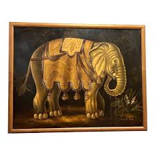 Elephant in Profile: Playful Folk Art Oil on Canvas by ...