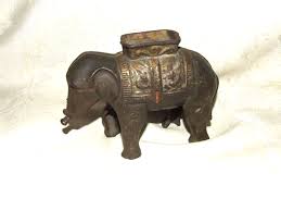 Antique Cast Iron Still Bank Indian ELEPHANT Pachyderm w/Howdah Saddle Seat | eBay