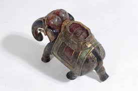 Large Antique 19th Century Carved Indian Elephant Painted Caparision Ornament at 1stDibs