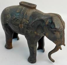 Sold at Auction: Vintage Cast Iron Elephant Mechanical Swing Trunk Bank