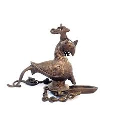 Antique Mughal India Cast Bronze Peacock Bird Hanging Oil ...