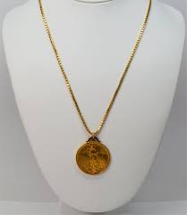 Saint Gauden Double Eagle Gold Coin Pendant Necklace at 1stDibs | 20 dollar gold coin necklace, twenty dollar gold coin necklace, gold eagle coin pendant