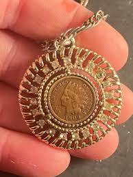 1906 Indian Head Penny Genuine US Coin Crystals Pendant 24 ...