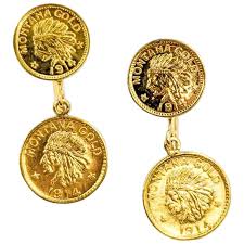 1914 Montana Gold Coin Dangle Earrings in 10k Yellow Gold. For Sale at Ruby Lane
