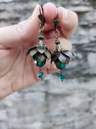 Fairycore Emerald Green Crystal Earrings: Bronze Leverback ...