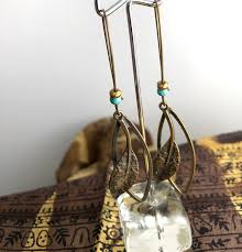 Bronze Swaying Leaf Earrings with Turquoise — Sundara
