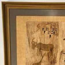 Primitive Multi Media Framed Wall Hanging, Papyrus Panels - EPOCH