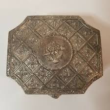 Victorian Trinket Box From Japan, Embossed Silver Metal ...