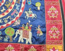 Vintage Gujrati Silk Tapestry: Antique Mochi Embroidery Wall ...