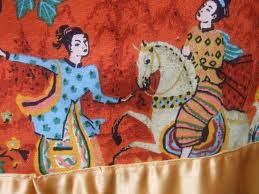 Asian Theme Cotton Illustrated Duster Robe Coat c 1970s For ...