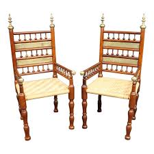 Mid Century Modern Stick & Ball Cherry & Brass Armchairs/Pair | Chairish