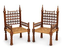 Lot - A pair of diminutive Indian brass wire inlaid hardwood side chairs, early 20th century